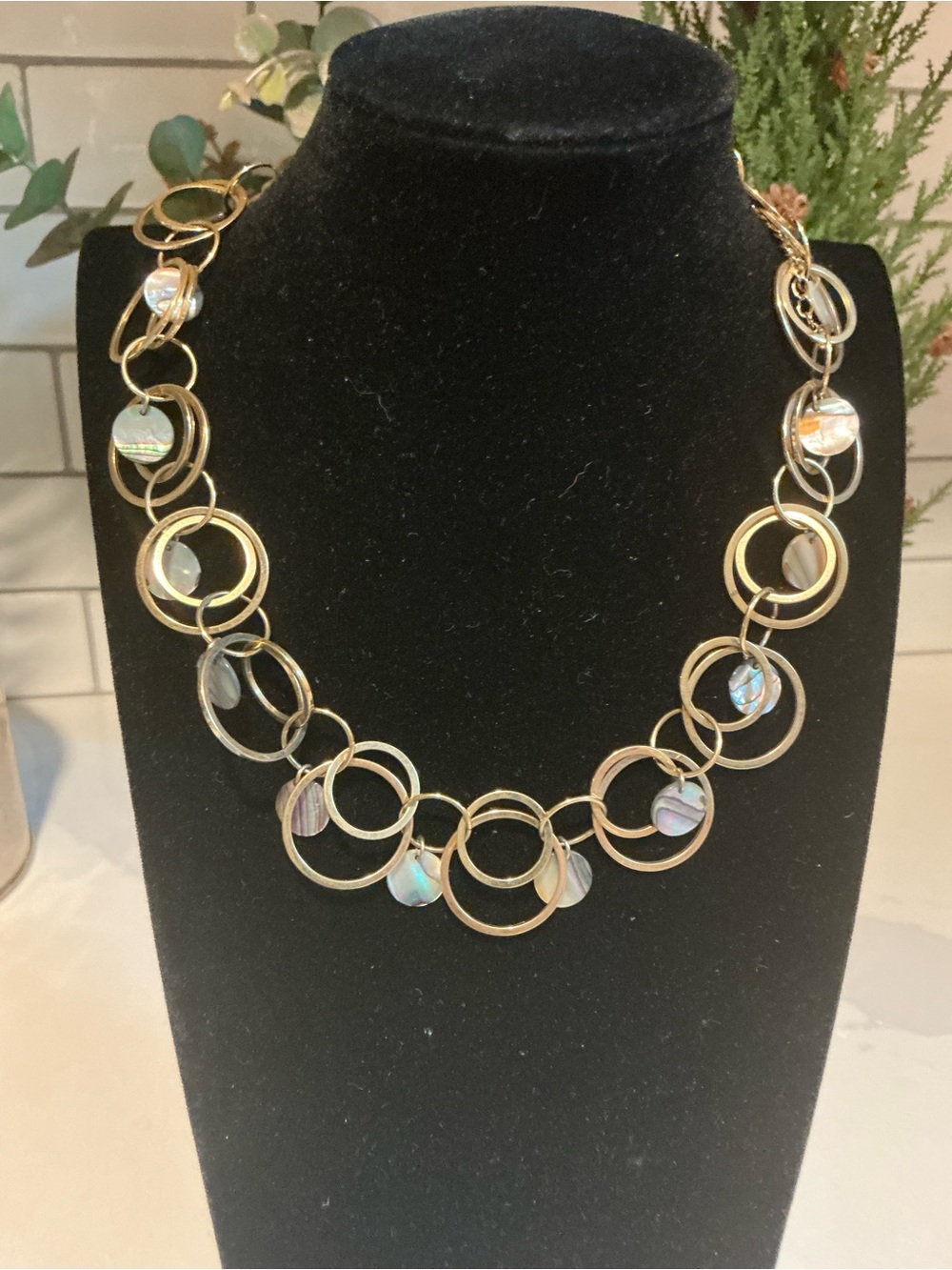 Lia Sophia Gold-Tone Circle Link Necklace with Iridescent Discs